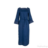 Norlia Blue Linen Midi Dress