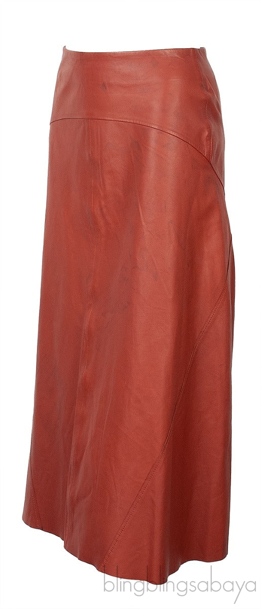 Brown Leather Midi Skirt