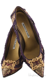 Gold Ruffled Printed Pointed Heels