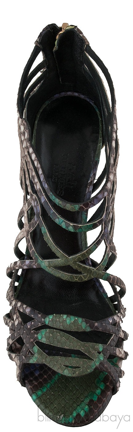 Hermes Green & Natural Snakeskin Sandals