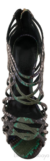 Hermes Green & Natural Snakeskin Sandals