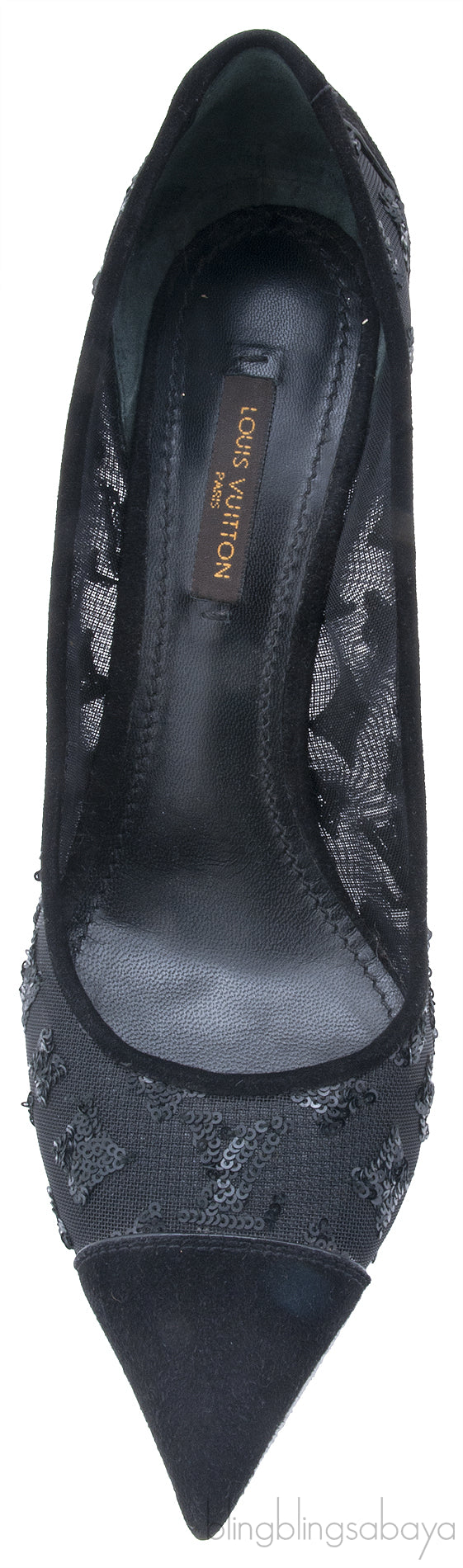 Black Mesh Monogram Sequin Heels
