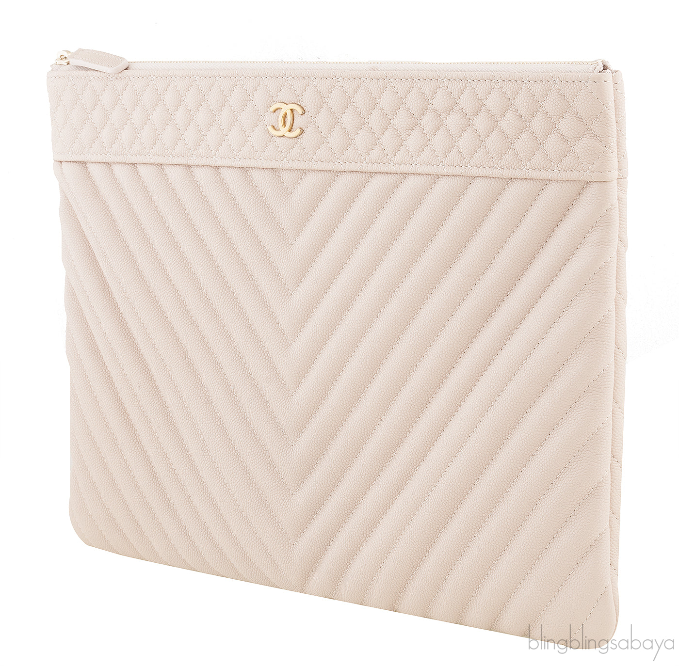 Beige Chevron Caviar O-case Pouch