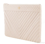 Beige Chevron Caviar O-case Pouch