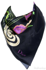 Black Floral Print Silk Scarf