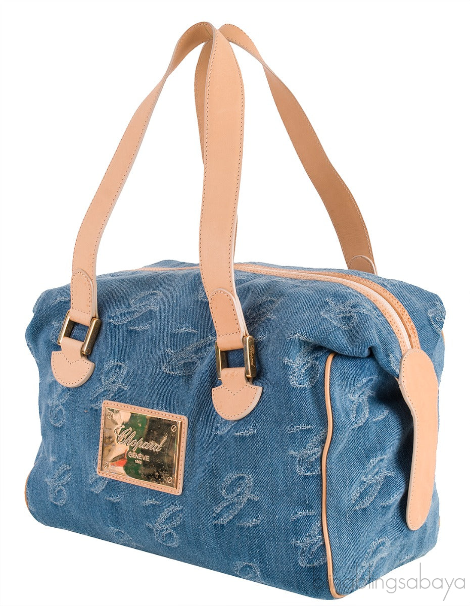 Chopard Blue Denim Distressed Logo Shoulder Bag