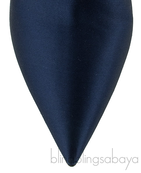 Navy Blue Crystal Trim Slide Sandals