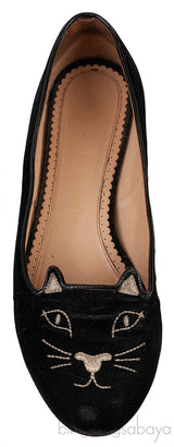 Kitty Black Velvet Flat Shoes