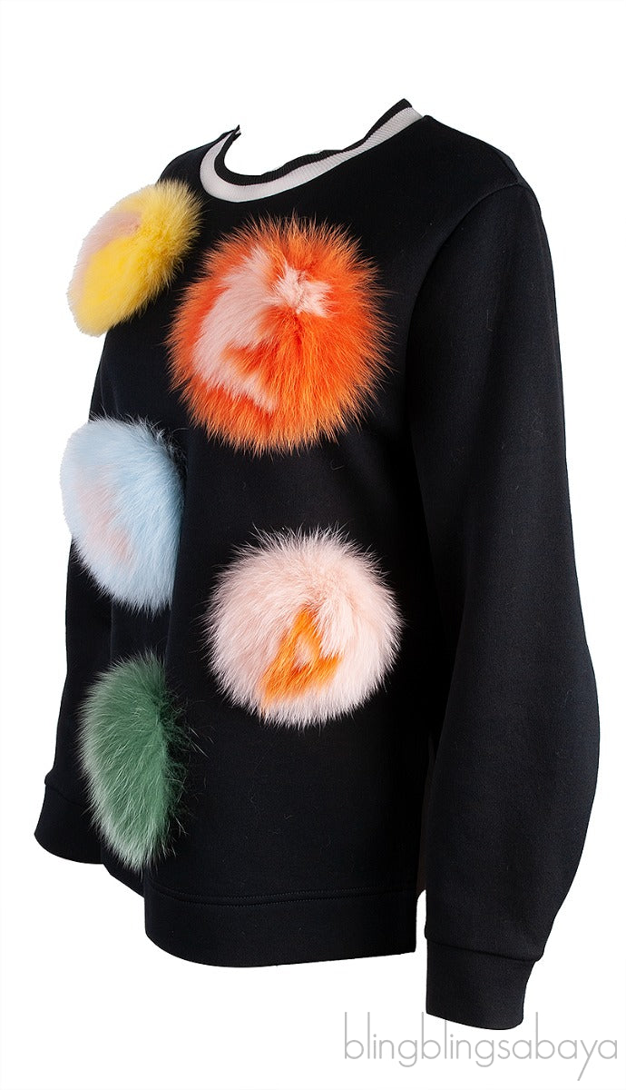 Cotton-Blend & Fur Black Sweatshirt