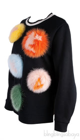 Cotton-Blend & Fur Black Sweatshirt