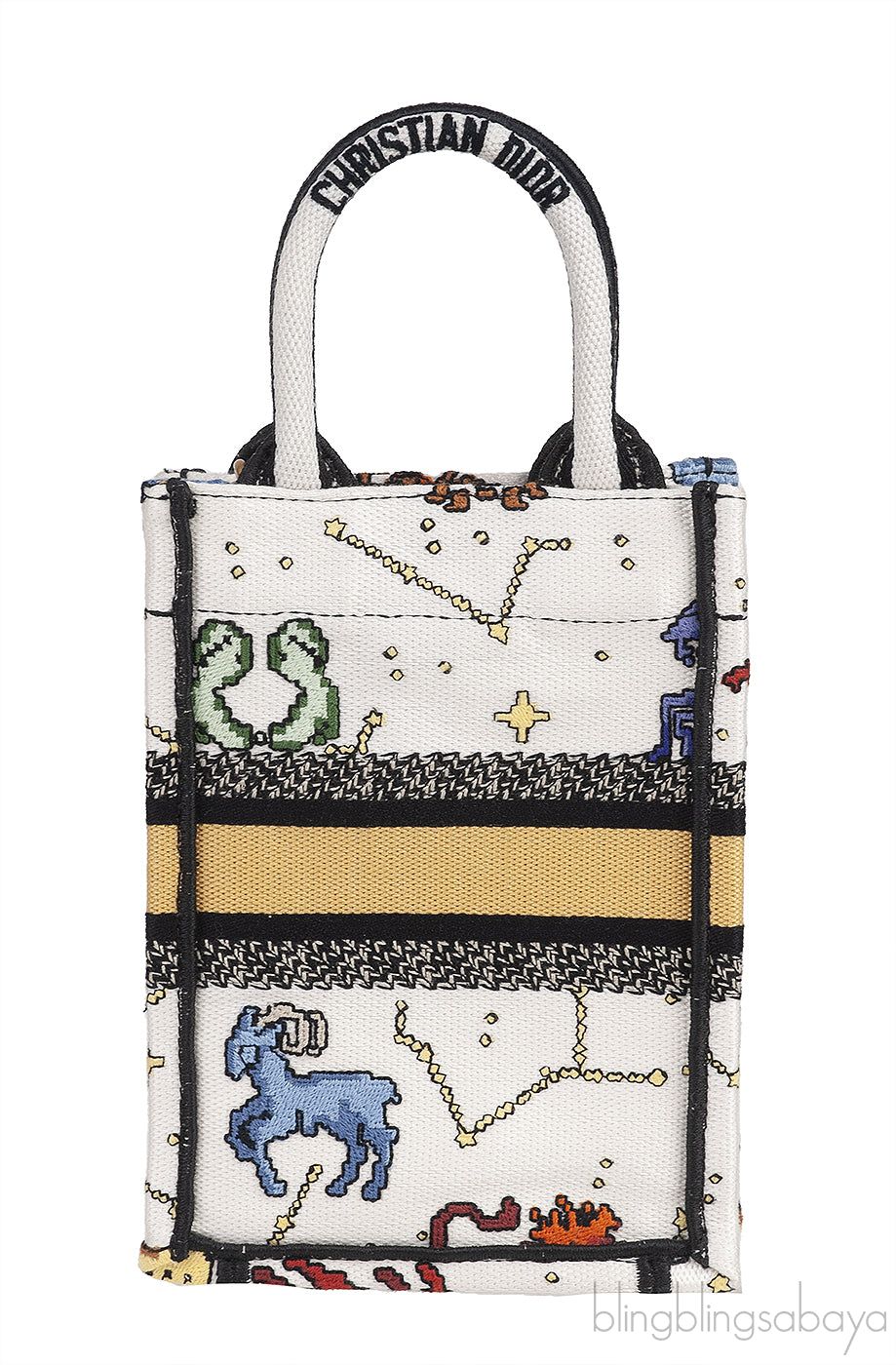 Canvas Embroidered Pixel Zodiac Mini Book Tote Bag
