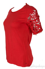 Red T-shirt with Lace Sleeves