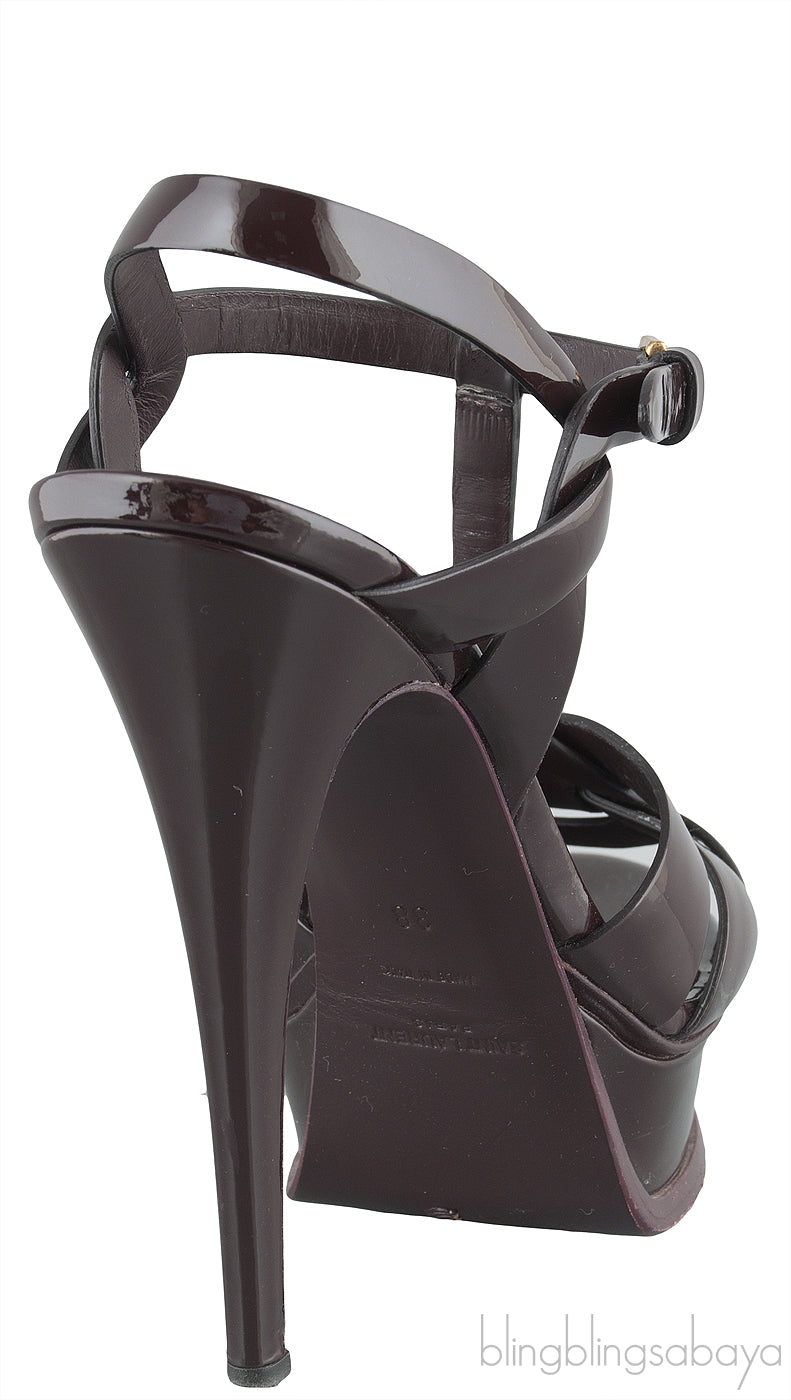 Yves Saint Laurent Tribute Burgundy Patent Sandals