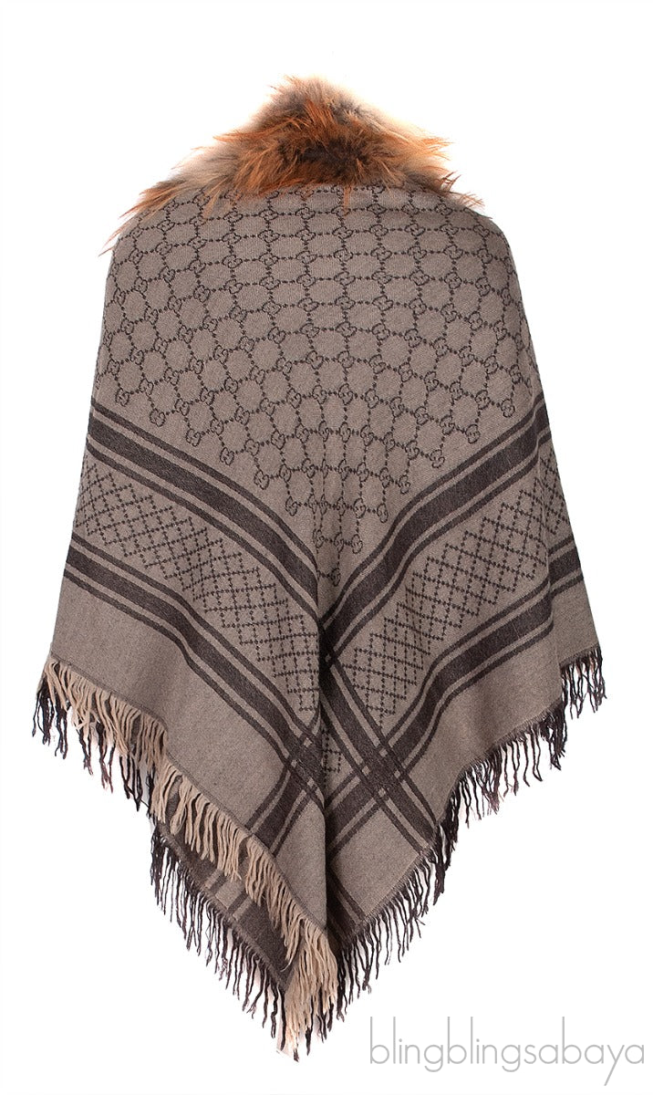 Gucci Fox Trimmed GG Patterned Stole