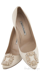 Ivory Hangisi Satin Jeweled Pump