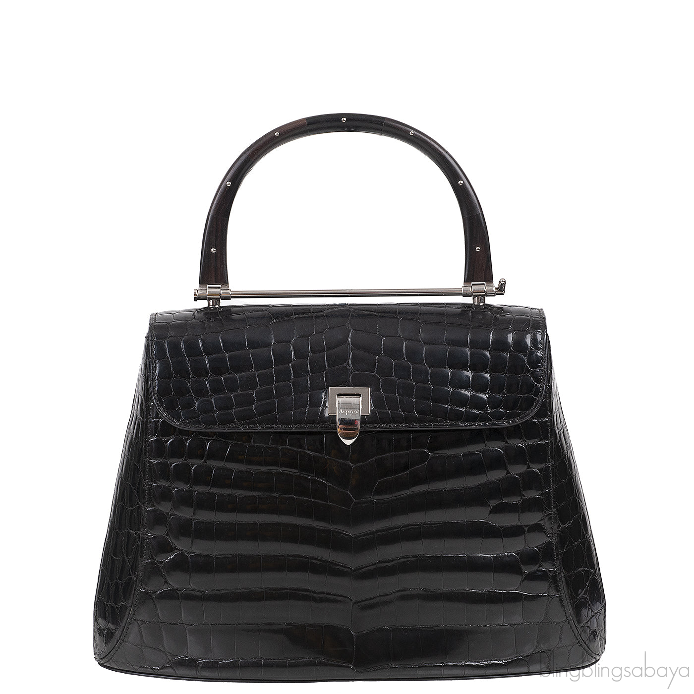 Black Crocodile Top Handle Bag