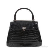 Black Crocodile Top Handle Bag