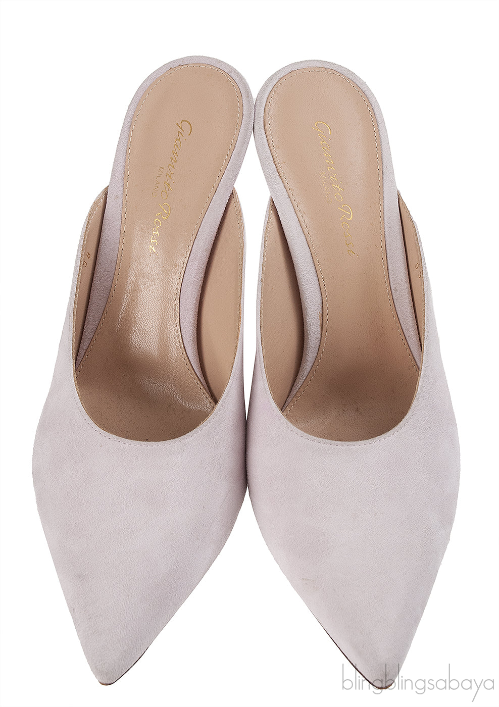 Off White Suede Pointed Toe Mule