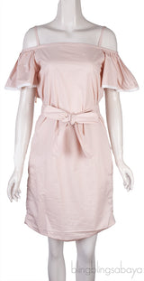Bliss Pink Off-shoulder Belted Mini Dress