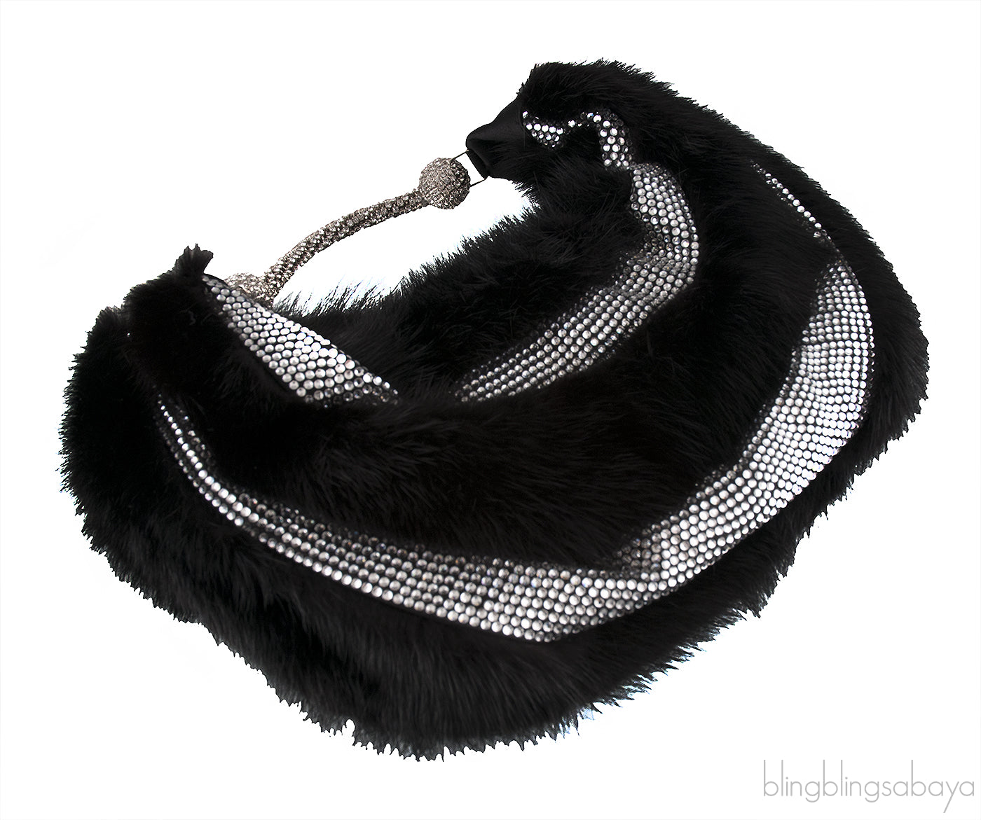 Fur Crystal Black Handbag