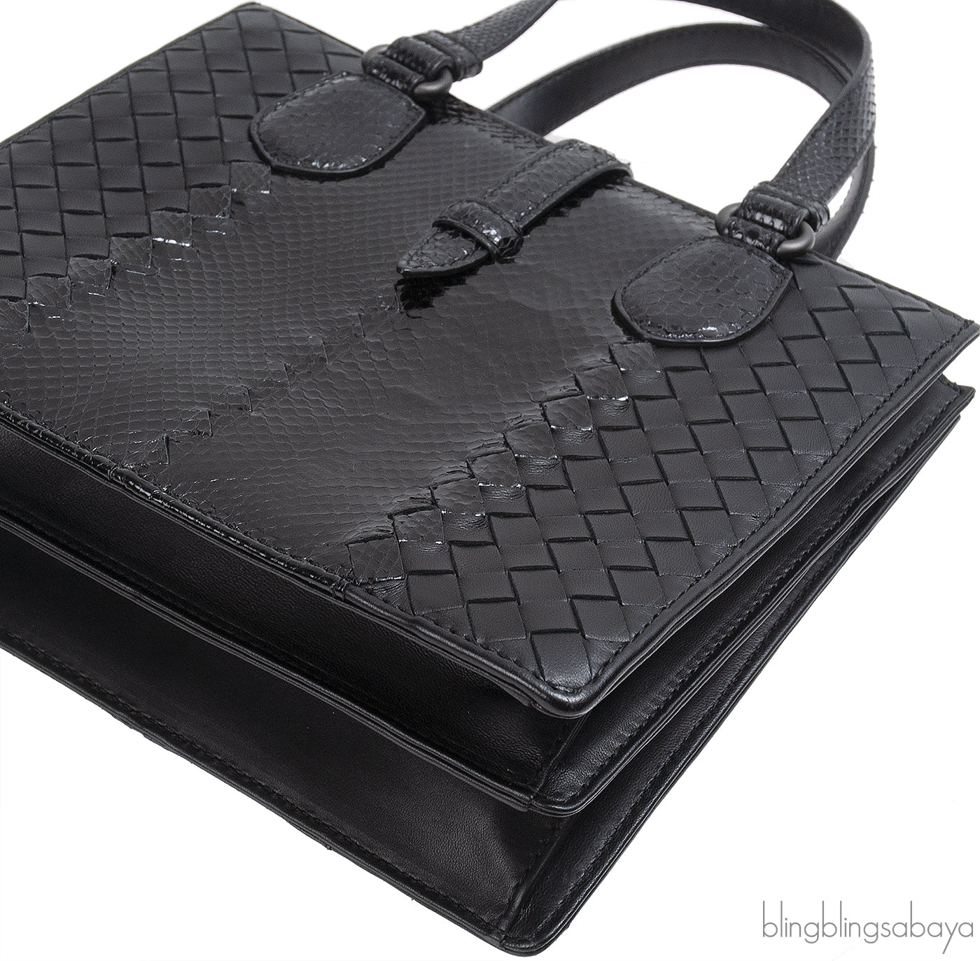 Bottega Veneta Black Intrecciato Leather & Python Handbag