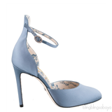 Gucci Blue Grey Satin Daisy 105 Slingback Heels