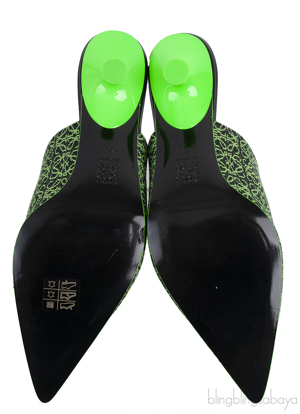 Anagram Embroidered Fabric Pointy Mules