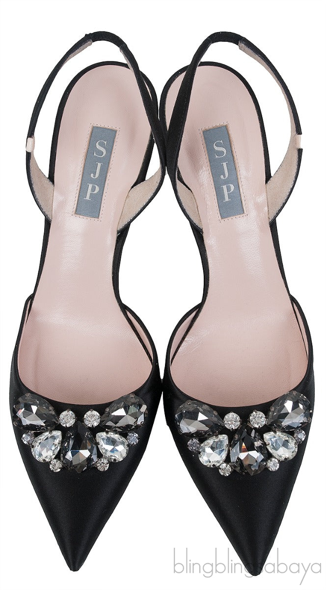 Black Crystal Pointed Toe Slingback