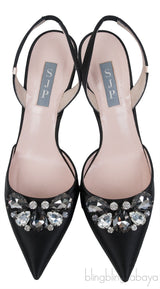 Black Crystal Pointed Toe Slingback