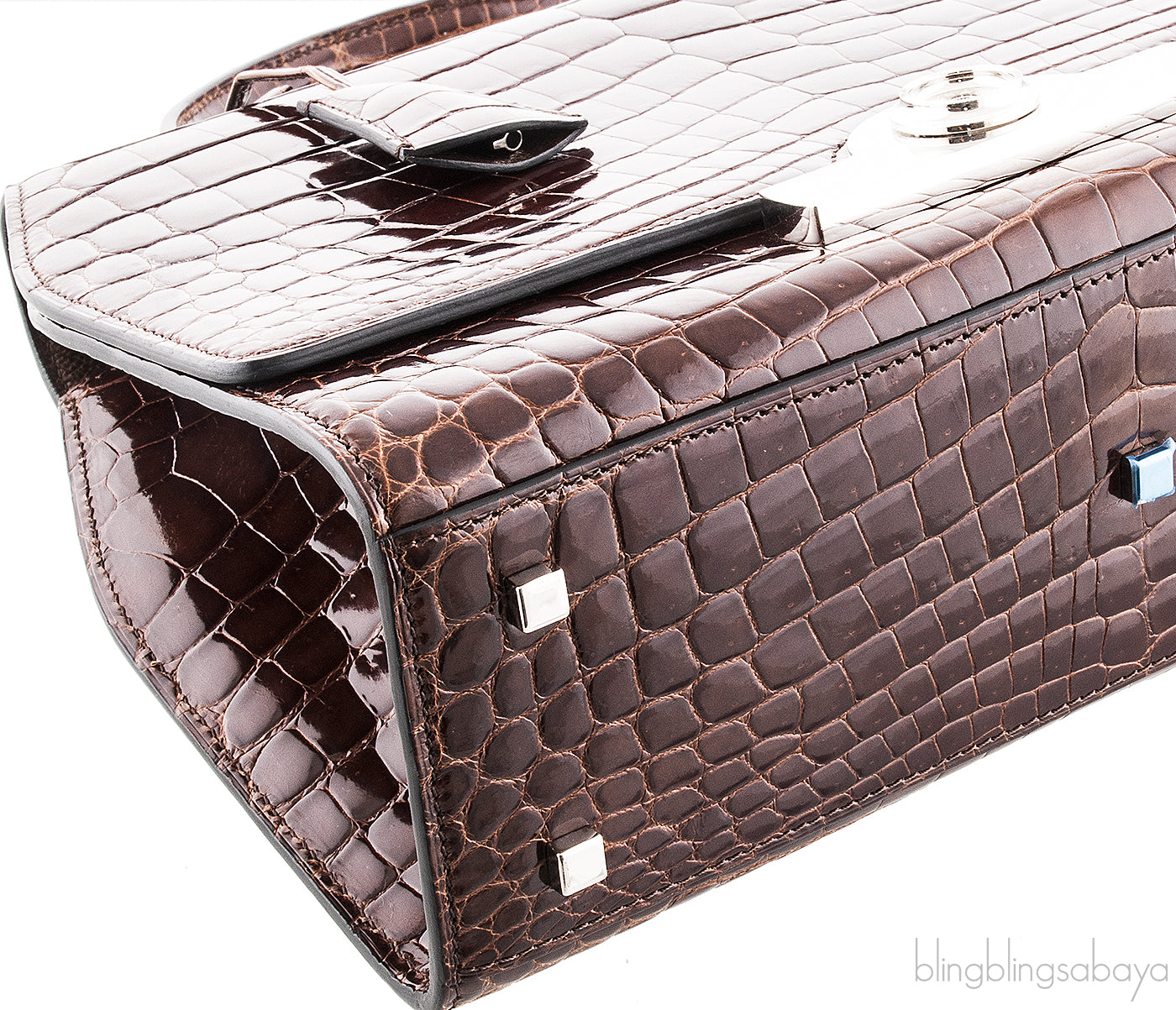Rejane Brown Patent Crocodile PM*