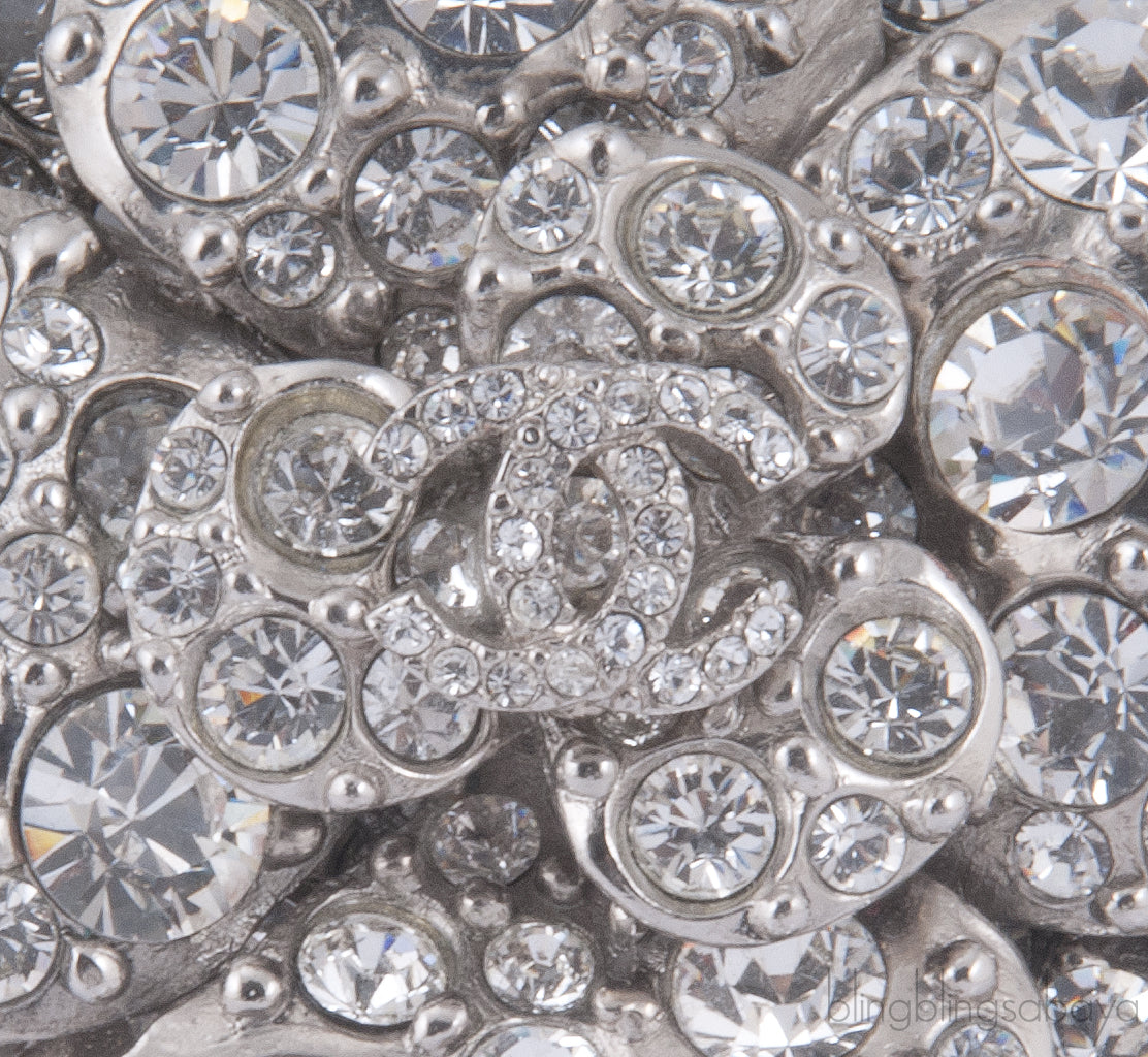Crystal Camellia Silver Brooch