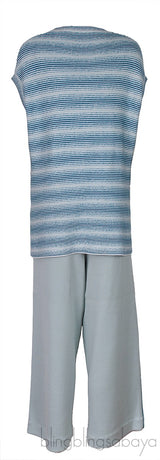 Blue Green Knitted Top and Wide Leg Trouser Set