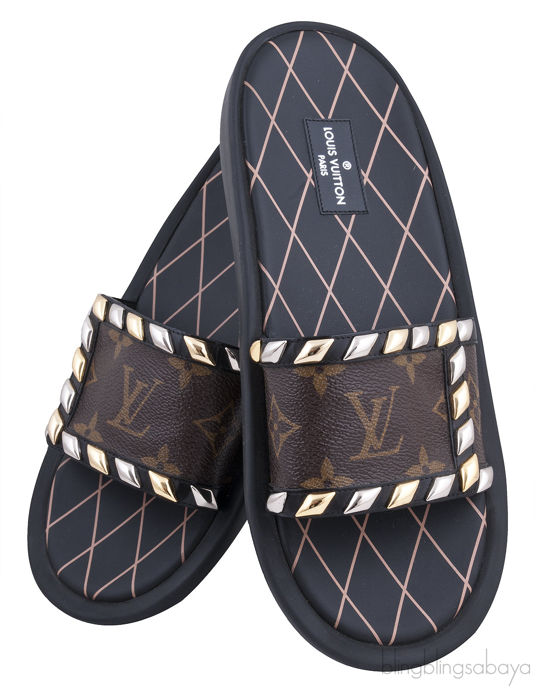 Brown Monogram Slide Sandals