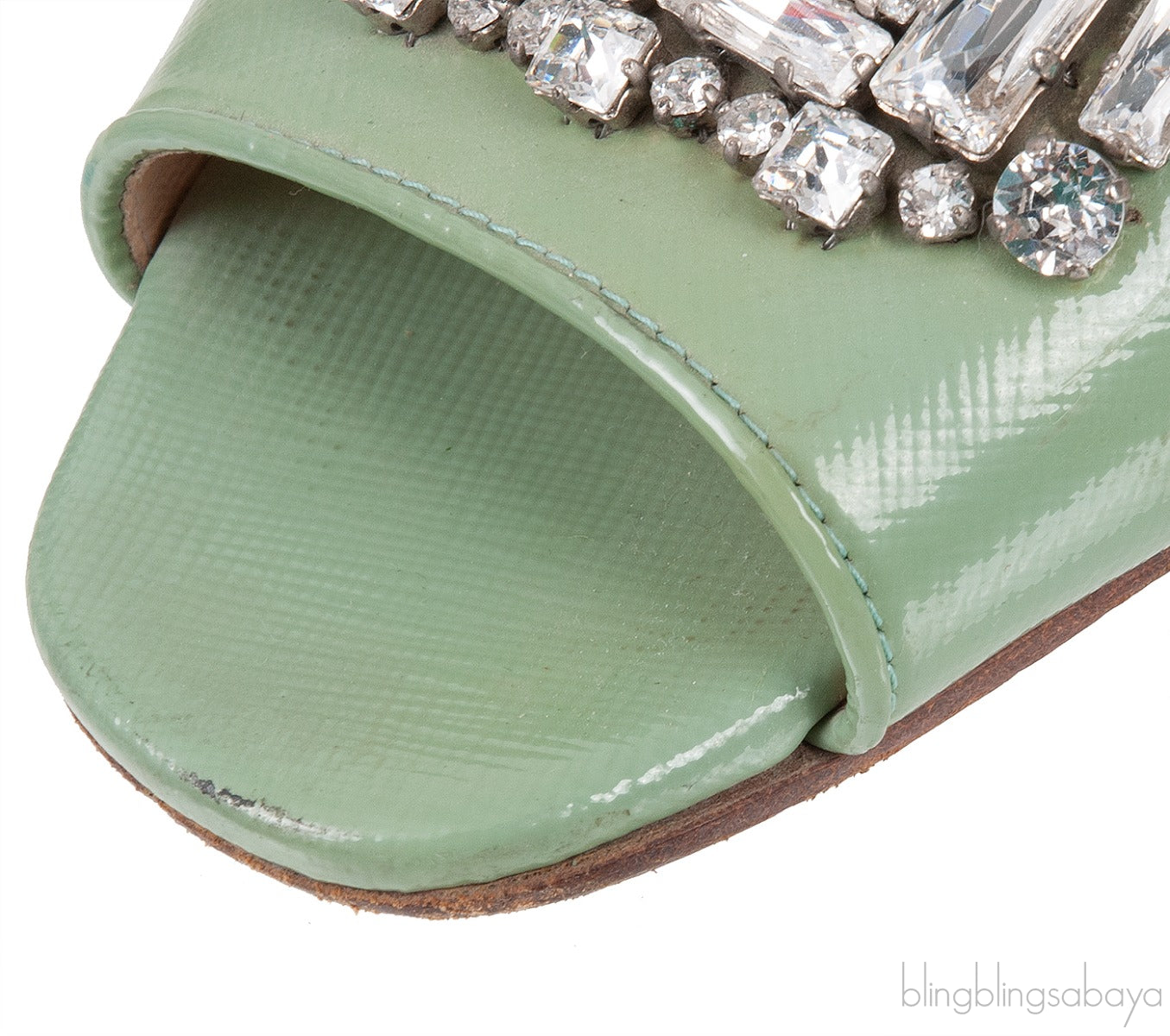 Pastel Green Crystal Open Toe Slide Sandals 38