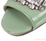 Pastel Green Crystal Open Toe Slide Sandals 38