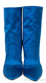 Blue Satin Ankle Boots