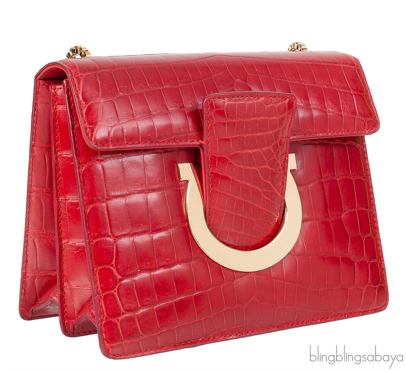 Salvatore Ferragamo Red Crocodile Gancio Shoulder Bag