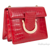 Salvatore Ferragamo Red Crocodile Gancio Shoulder Bag