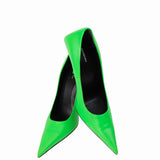 Balenciaga Neon Green Leather Pointed Toe Heels