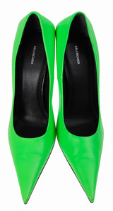 Balenciaga Neon Green Leather Pointed Toe Heels