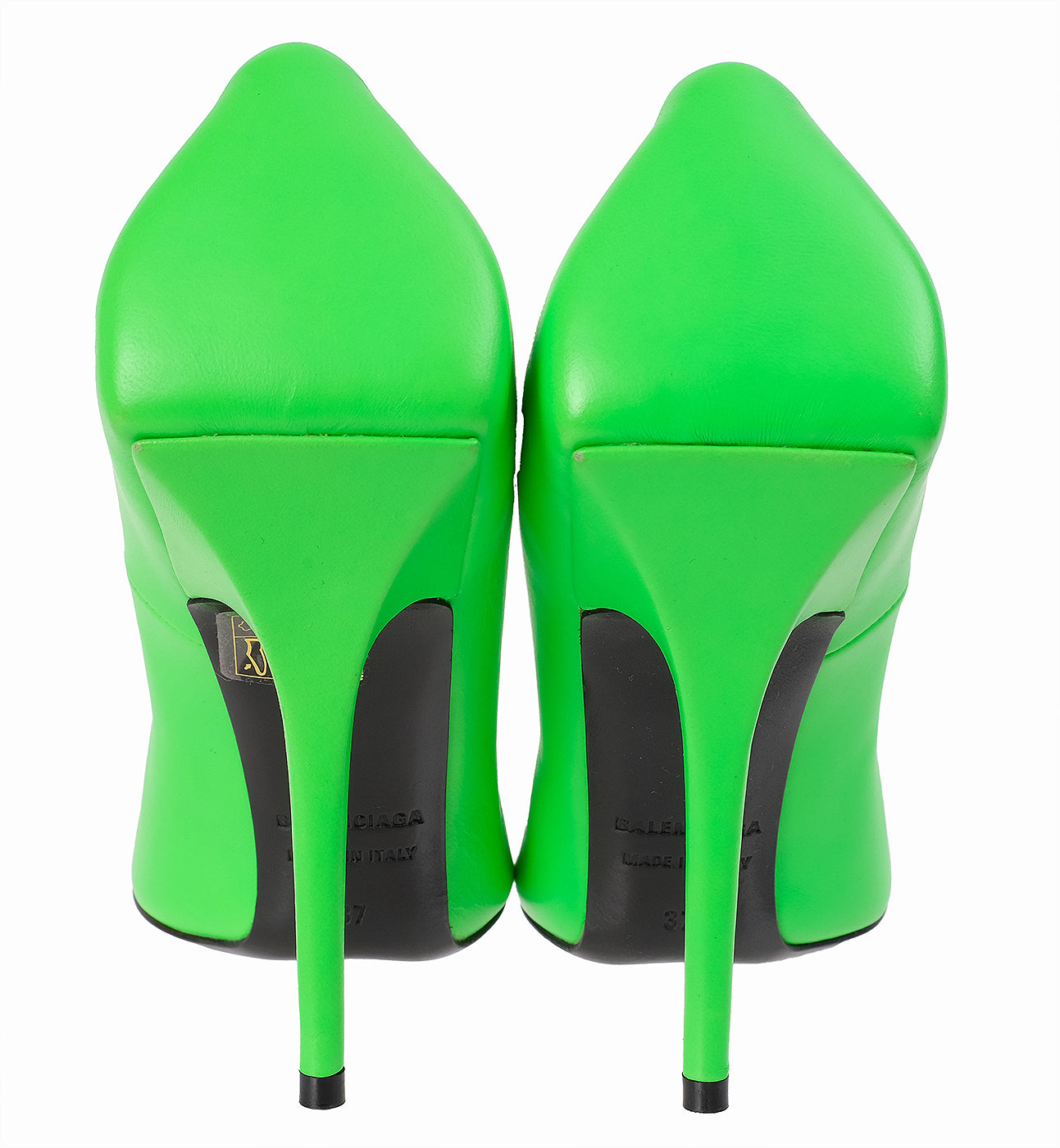 Balenciaga Neon Green Leather Pointed Toe Heels