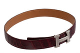 Hermes H Silver Buckle Burgundy Crocodile 32 mm Leather Belt
