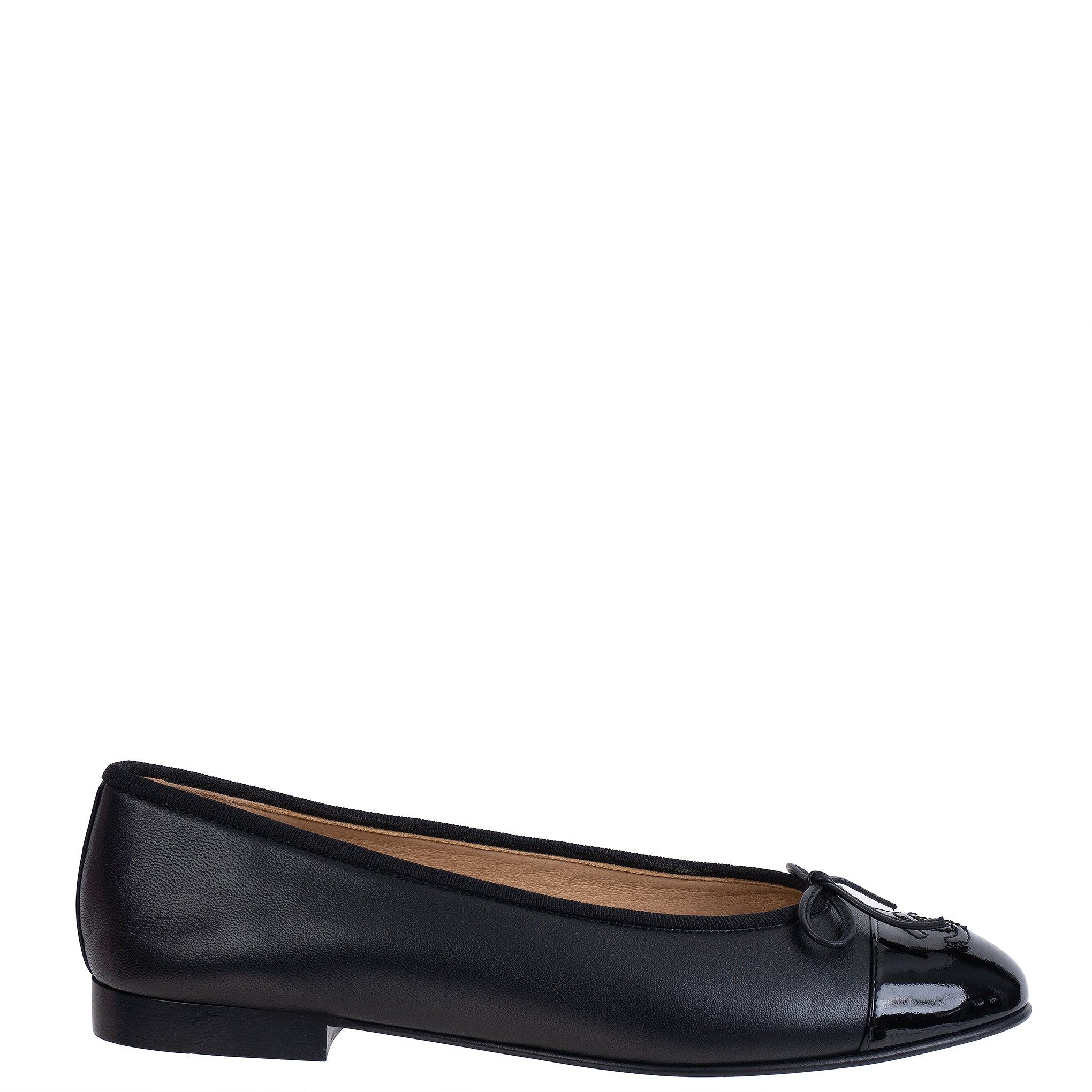 Chanel Black CC Cap Toe Ballet Flat Shoes 39.5