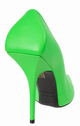 Balenciaga Neon Green Leather Pointed Toe Heels