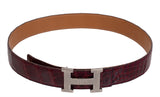 Hermes H Silver Buckle Burgundy Crocodile 32 mm Leather Belt