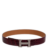 Hermes H Silver Buckle Burgundy Crocodile 32 mm Leather Belt