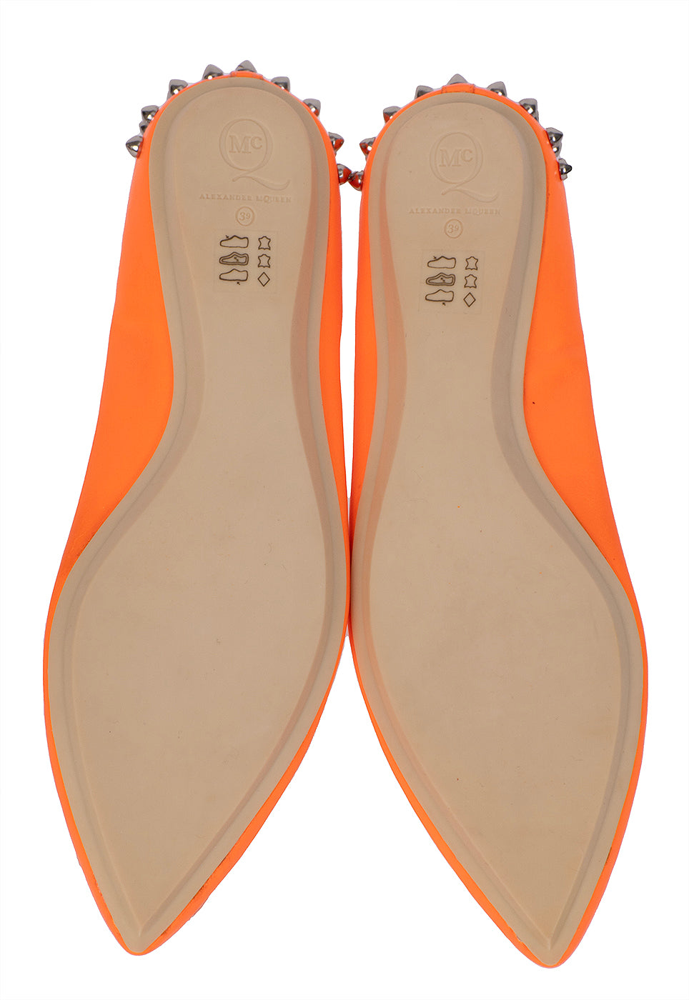 Alexander McQueen Studded Neon Orange Leather Flat 39