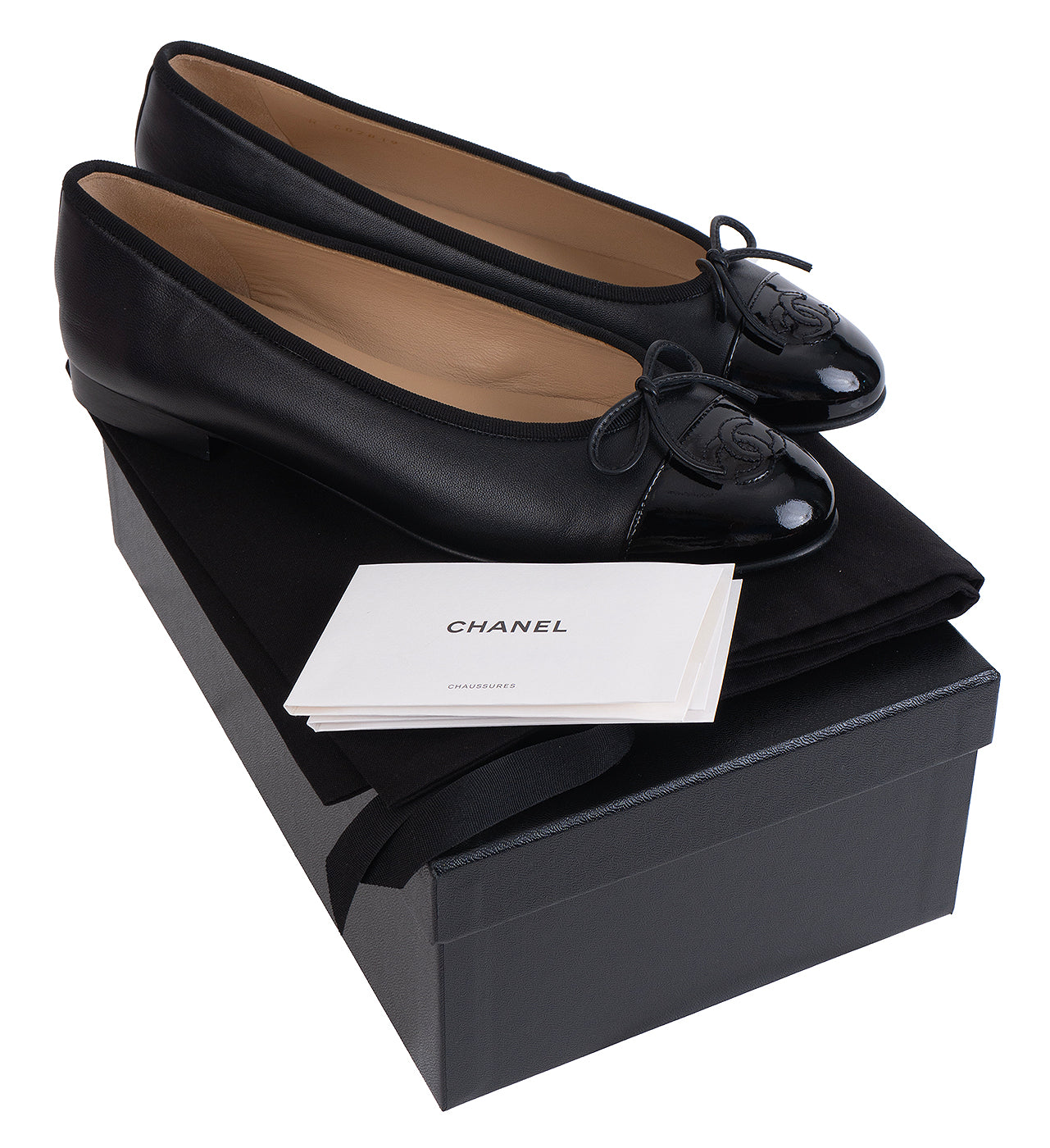 Chanel Black CC Cap Toe Ballet Flat Shoes 39.5