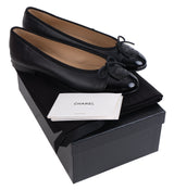Chanel Black CC Cap Toe Ballet Flat Shoes 39.5