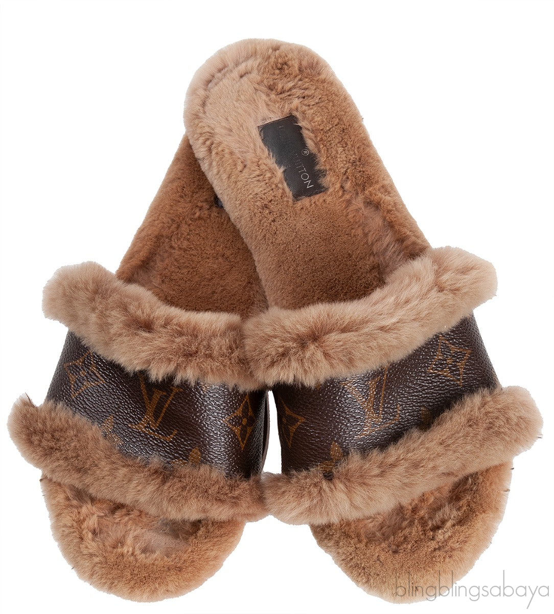 Cognac Monogram Mink Fur Slides